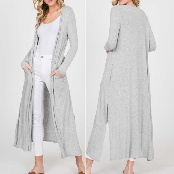 S-3X Knit Rayon Spandex Long Body Duster Cardigan - Picture 5 of 5